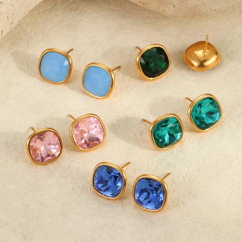 ステンレス　立方ジルコニアのスタッド　イヤリング, ステンレス, とともに キュービックジルコニア, 広場, 18Kゴールドメッキ, 女性用, 無色, 14mm, 売り手 ペア