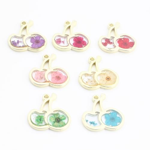 銅 ペンダント, とともに ドライフラワー & 樹脂, チェリー, ゴールドメッキ, DIY, 無色, 売り手 パソコン