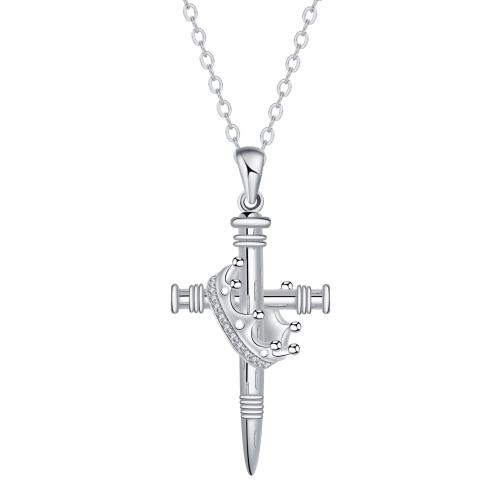 Zirkonia Mikro pflastern Messinghalsketten, Messing, mit Edelstahl Kette, mit Verlängerungskettchen von 5cm, Kreuz, Platinfarbe platiniert, Oval-Kette & Micro pave Zirkonia & für Frau, 17.7x28.6mm, Länge:ca. 45 cm, verkauft von Strang