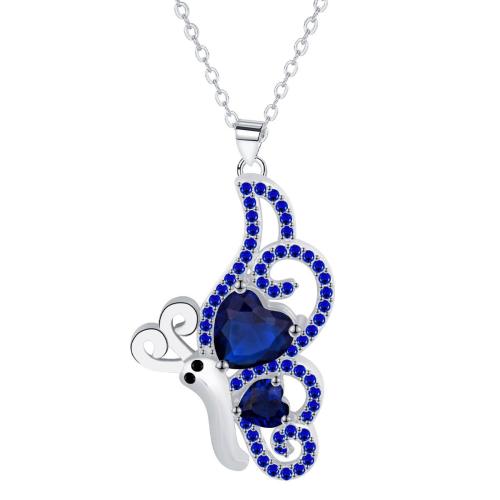Cubic Zircon Micro Pave Brass Necklace, with 5cm extender chain, Butterfly, platinum color plated, oval chain & micro pave cubic zirconia & for woman, blue Approx 45 cm 