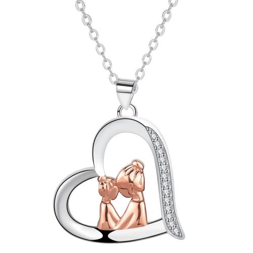 Cubic Zircon Micro Pave Brass Necklace, with 5cm extender chain, Heart, plated, oval chain & micro pave cubic zirconia & for woman Approx 45 cm 