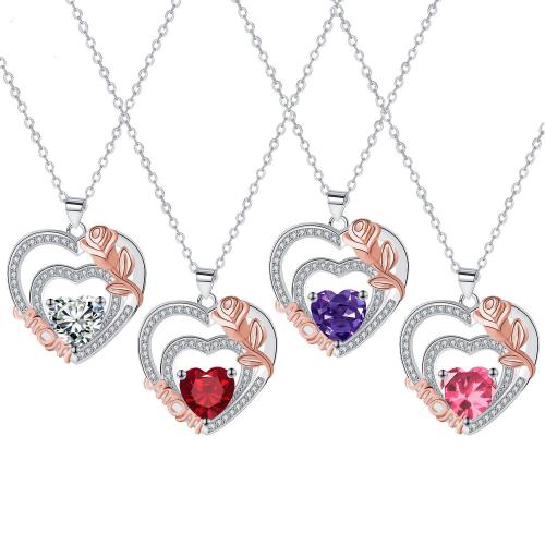 Cubic Zircon Micro Pave Brass Necklace, with 5cm extender chain, Heart, plated, oval chain & micro pave cubic zirconia & for woman Approx 45 cm 