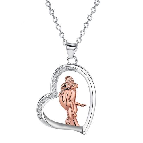 Cubic Zircon Micro Pave Brass Necklace, with 5cm extender chain, Heart, plated, oval chain & micro pave cubic zirconia & for woman Approx 45 cm 