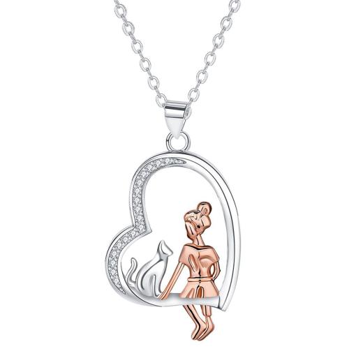 Cubic Zircon Micro Pave Brass Necklace, with 5cm extender chain, Heart, plated, oval chain & micro pave cubic zirconia & for woman Approx 45 cm 