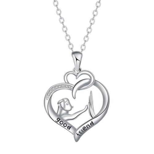 Cubic Zircon Micro Pave Brass Necklace, with 5cm extender chain, Heart, silver color plated, oval chain & micro pave cubic zirconia & for woman Approx 45 cm 