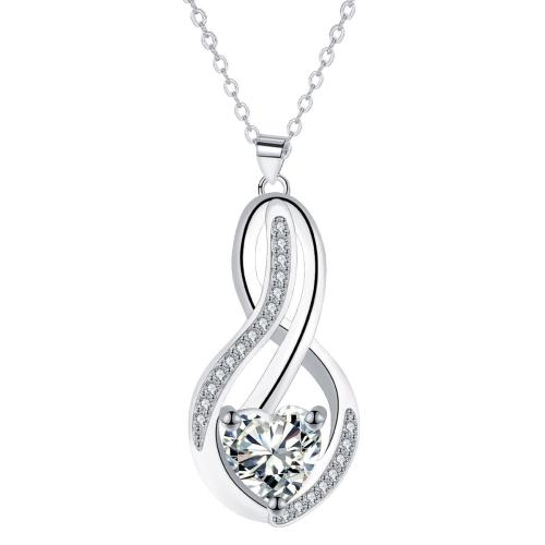 Cubic Zircon Micro Pave Brass Necklace, with 5cm extender chain, platinum color plated, oval chain & micro pave cubic zirconia & for woman Approx 45 cm 