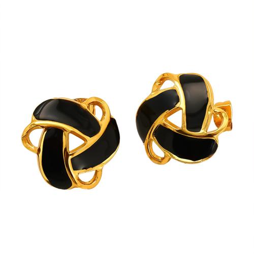 304 Stainless Steel Stud Earring, Geometrical Pattern, gold color plated, for woman & enamel 