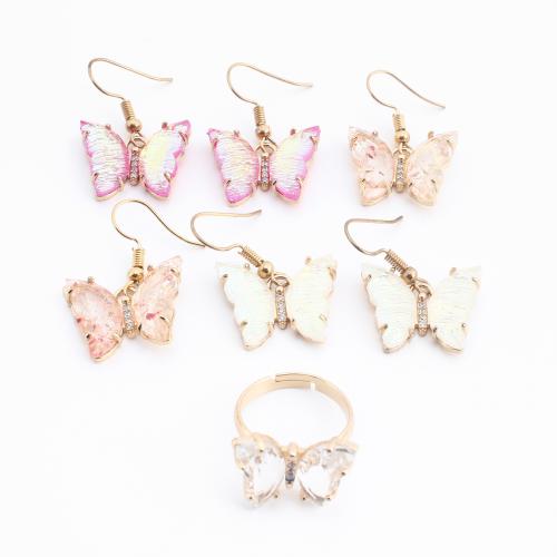 Messing Mode Schmuckset, mit Harz, Schmetterling, goldfarben plattiert, verschiedene Stile für Wahl & für Frau & mit Strass, verkauft von PC