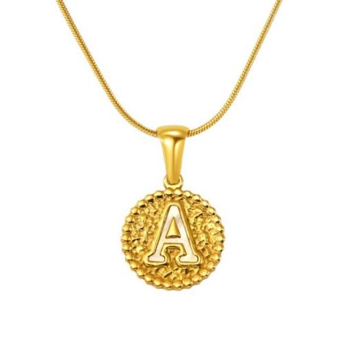 acero inoxidable 304 collar, Carta del alfabeto, chapado en color dorado, cadena de la serpiente & diferentes estilos para la opción & para mujer, longitud:aproximado 45 cm, Vendido por UD