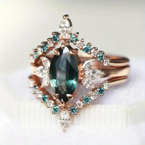 metal anillo, chapado en color rosa dorada, tres piezas & diverso tamaño para la opción & micro arcilla de zirconia cúbica & para mujer, tamaño:6-10, Vendido por UD