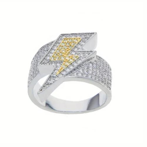 metal anillo, Símbolo del rayo, chapado, diverso tamaño para la opción & micro arcilla de zirconia cúbica & para mujer, tamaño:6-10, Vendido por UD