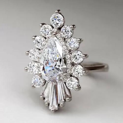 metal anillo, Gota, chapado, diverso tamaño para la opción & micro arcilla de zirconia cúbica & para mujer, más colores para la opción, tamaño:6-10, Vendido por UD