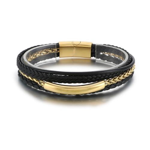 304 Stainless Steel Bracelet, with Microfiber PU, plated, multilayer & for man 