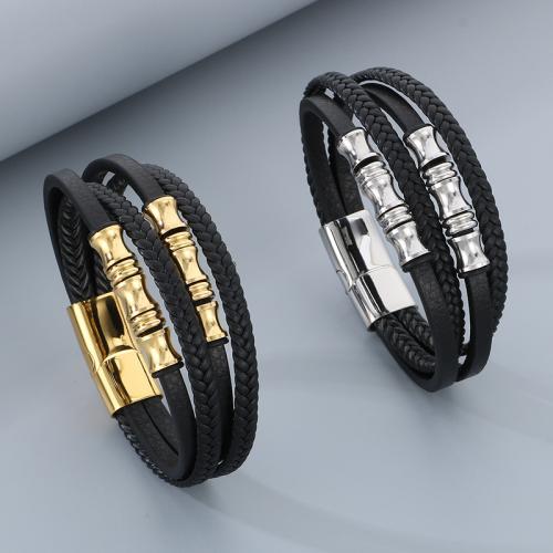 304 Stainless Steel Bracelet, with PU Leather, plated, multilayer & for man cm 