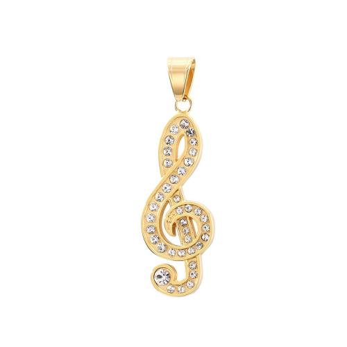 Stainless Steel Musical Instrument and Note Pendant, 304 Stainless Steel, gold color plated, DIY & with rhinestone 