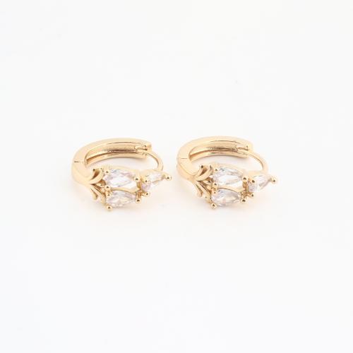 Brass Huggie Hoop Earring, Flower, gold color plated, fashion jewelry & for woman & with rhinestone 