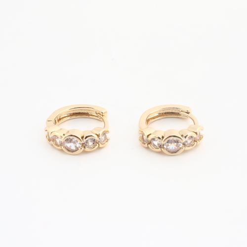 Brass Huggie Hoop Earring, gold color plated, for woman & with rhinestone 