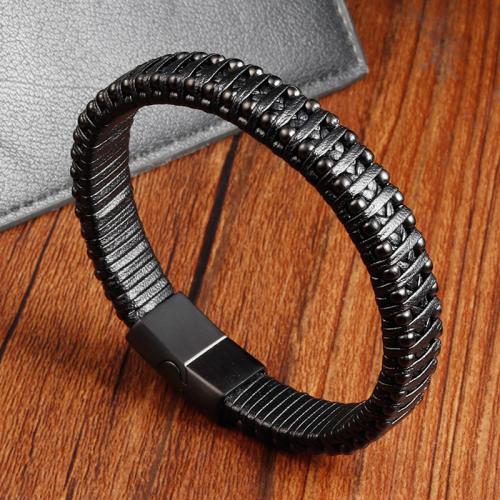 PU Leather Bracelet, with 316L Stainless Steel, fashion jewelry & for man Approx 21 cm 