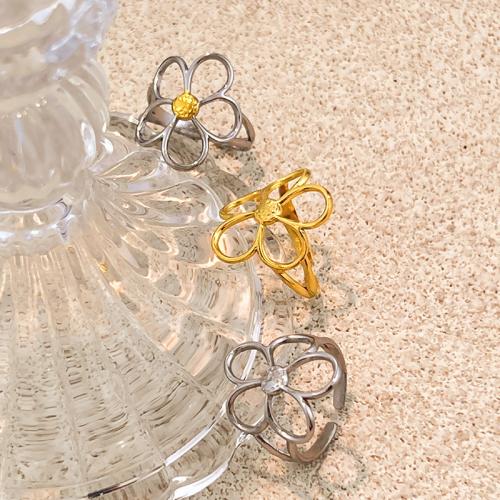 acero inoxidable 304 Anillo de dedo Cuff, Flor, chapado, para mujer & hueco, más colores para la opción, Vendido por UD