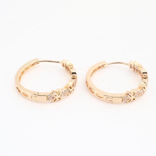 Brass Huggie Hoop Earring, gold color plated, for woman & with rhinestone 