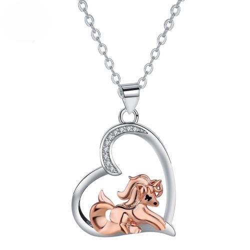 Cubic Zircon Micro Pave Brass Necklace, with 5cm extender chain, Heart, plated, oval chain & micro pave cubic zirconia & for woman Approx 45 cm 