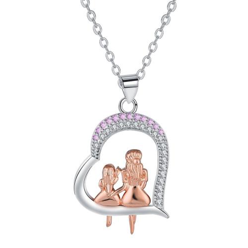 Cubic Zircon Micro Pave Brass Necklace, with 5cm extender chain, Heart, plated, oval chain & micro pave cubic zirconia & for woman Approx 45 cm 