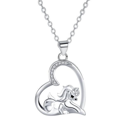 Cubic Zircon Micro Pave Brass Necklace, with 5cm extender chain, Heart, silver color plated, oval chain & micro pave cubic zirconia & for woman Approx 45 cm 