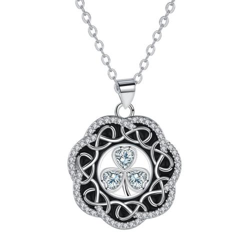 Cubic Zircon Micro Pave Brass Necklace, with 5cm extender chain, Flower, platinum color plated, oval chain & micro pave cubic zirconia & for woman & enamel, black Approx 45 cm 