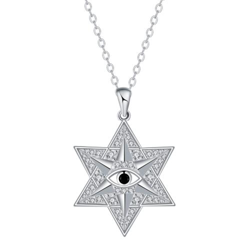 Cubic Zircon Micro Pave Brass Necklace, with stainless steel chain, with 5cm extender chain, Hexagram, silver color plated, oval chain & micro pave cubic zirconia & for woman Approx 45 cm 