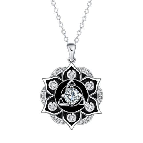 Cubic Zircon Micro Pave Brass Necklace, with stainless steel chain, with 5cm extender chain, Flower, platinum color plated, oval chain & micro pave cubic zirconia & for woman & enamel, black Approx 45 cm 