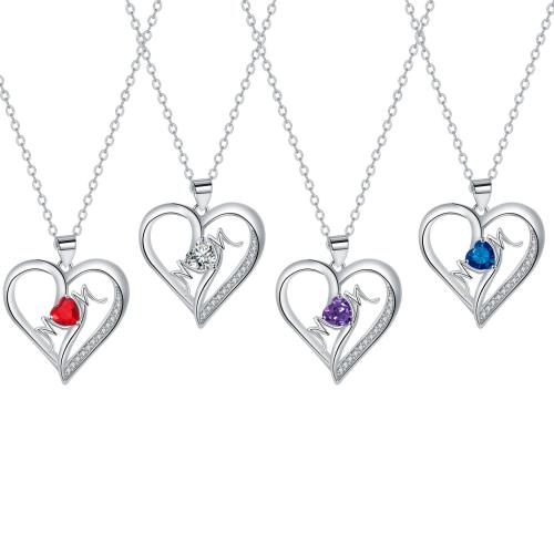 Cubic Zircon Micro Pave Brass Necklace, with stainless steel chain, with 5cm extender chain, Heart, platinum color plated, oval chain & micro pave cubic zirconia & for woman Approx 45 cm 