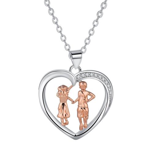 Cúbicos circón Collar de latón Micro pavimenta, metal, con 5cm extender cadena, Corazón, chapado, cadena oval & micro arcilla de zirconia cúbica & para mujer, 21.8x20.8mm, longitud:aproximado 45 cm, Vendido por Sarta