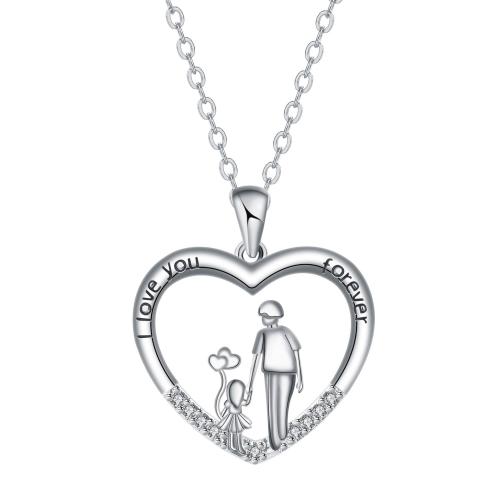 Zirkonia Mikro pflastern Messinghalsketten, Messing, mit Edelstahl Kette, mit Verlängerungskettchen von 5cm, Herz, silberfarben plattiert, Oval-Kette & Micro pave Zirkonia & für Frau & Emaille, schwarz, 23x21mm, Länge:ca. 45 cm, verkauft von Strang