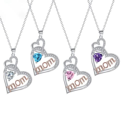 Zirkonia Mikro pflastern Messinghalsketten, Messing, mit Edelstahl Kette, mit Verlängerungskettchen von 5cm, Herz, plattiert, Oval-Kette & Micro pave Zirkonia & für Frau, keine, 22.7x30mm, Länge:ca. 45 cm, verkauft von Strang