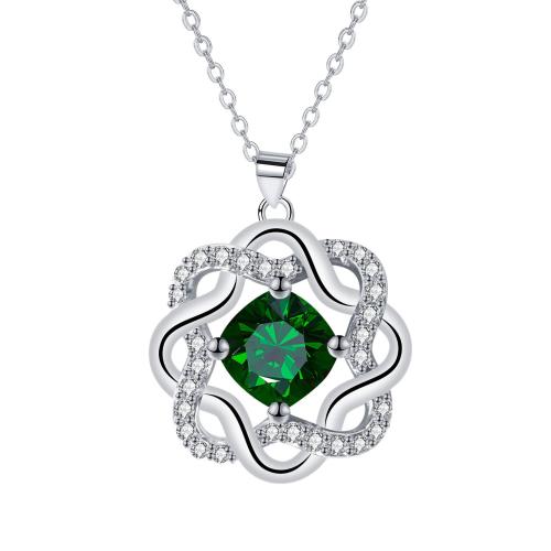 Zirkonia Mikro pflastern Messinghalsketten, Messing, mit Verlängerungskettchen von 5cm, Platinfarbe platiniert, Oval-Kette & Micro pave Zirkonia & für Frau, 22.3x22.3mm, Länge:ca. 45 cm, verkauft von Strang