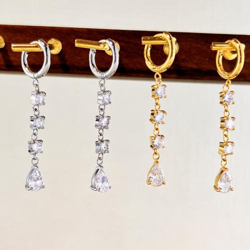 304 Edelstahl Huggie Hoop Ohrhänger, plattiert, Micro pave Zirkonia & für Frau, keine, 46mm, verkauft von Paar