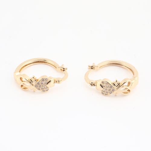 Brass Huggie Hoop Earring, gold color plated, for woman & with rhinestone 