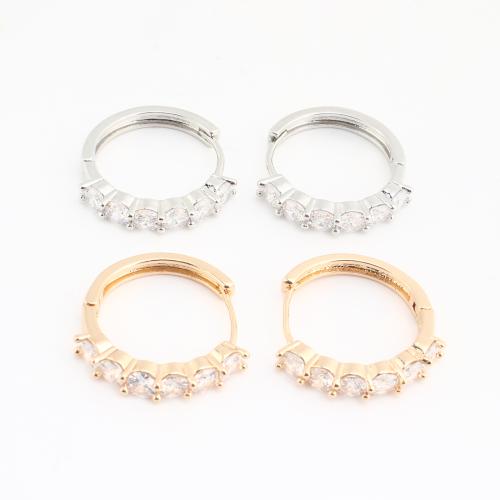 Brass Huggie Hoop Earring, plated, for woman & with rhinestone 
