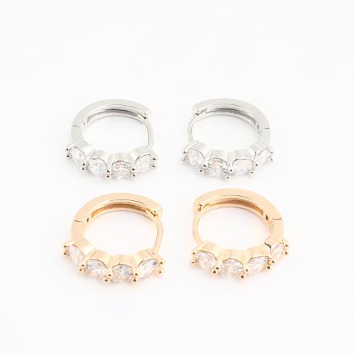 Brass Huggie Hoop Earring, plated, for woman & with rhinestone 