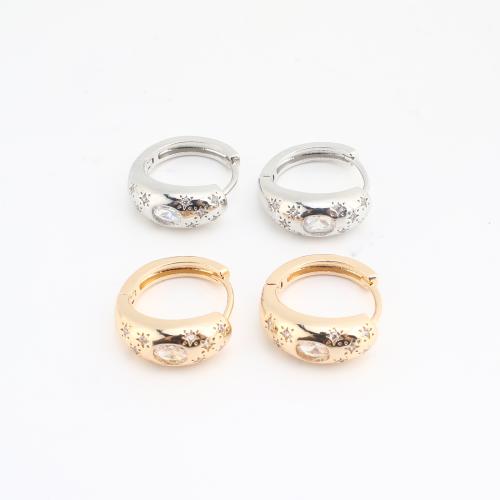 Brass Huggie Hoop Earring, plated, fashion jewelry & for woman & with rhinestone 