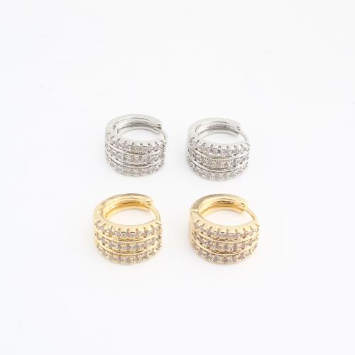 Brass Huggie Hoop Earring, plated, fashion jewelry & for woman & with rhinestone 