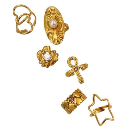 304 Edelstahl Manschette Fingerring, mit Kunststoff Perlen, plattiert, verschiedene Stile für Wahl & für Frau & mit Strass, verkauft von PC