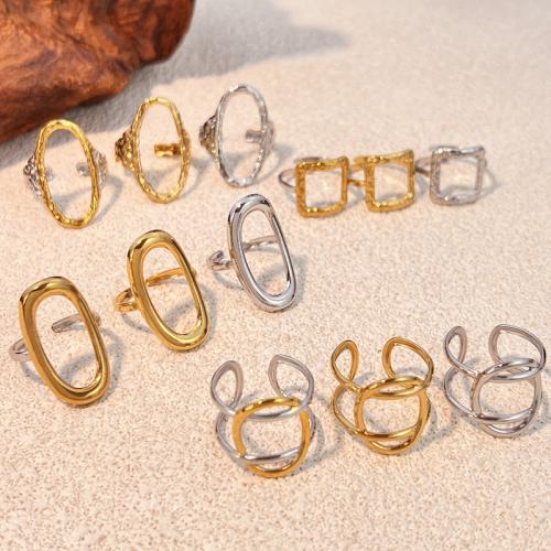 304 Edelstahl Manschette Fingerring, plattiert, verschiedene Stile für Wahl & für Frau, Größe:6.5-8, verkauft von PC