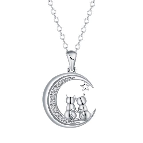 Cubic Zircon Micro Pave Brass Necklace, with stainless steel chain, with 5cm extender chain, silver color plated, oval chain & micro pave cubic zirconia & for woman Approx 45 cm 