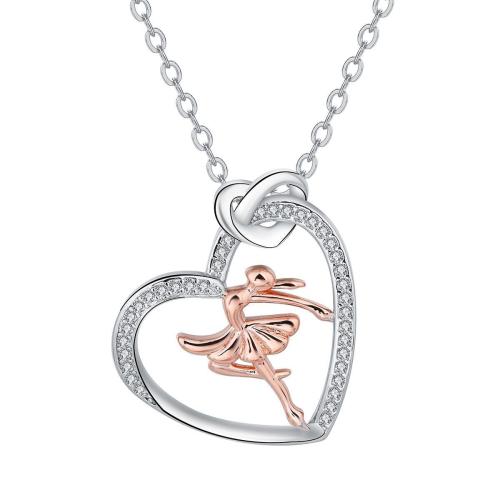 Cubic Zircon Micro Pave Brass Necklace, with 5cm extender chain, Heart, plated, oval chain & micro pave cubic zirconia & for woman Approx 45 cm 