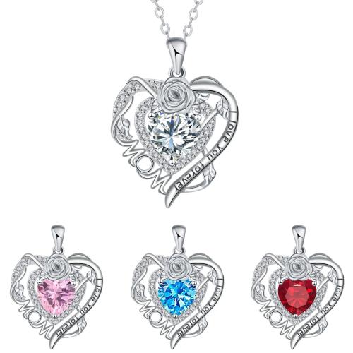 Cubic Zircon Micro Pave Brass Necklace, with 5cm extender chain, Heart, silver color plated, oval chain & micro pave cubic zirconia & for woman Approx 45 cm 