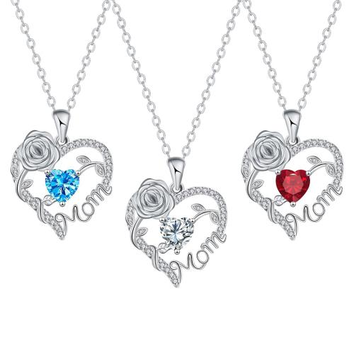 Корень Циркон Микро вымощает латунь ожерелье, Латунь, с 5cm наполнитель цепи, Сердце, плакирован серебром, Овальный цепь & инкрустированное микро кубического циркония & Женский, Много цветов для выбора длина:Приблизительно 45 см, продается Strand