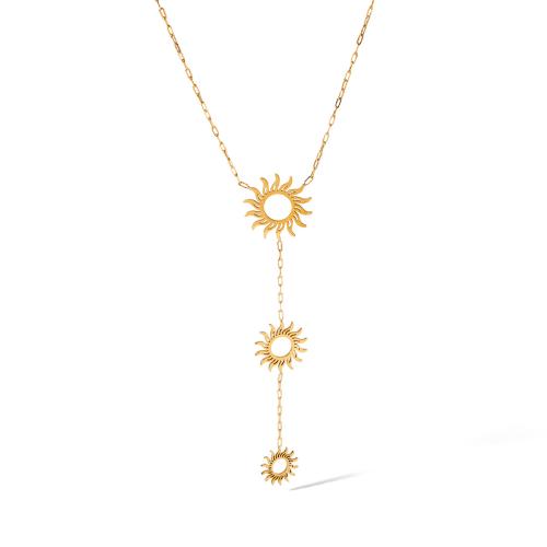 304 Stainless Steel Necklace, with 5cm extender chain, Flower, gold color plated, cross chain & for woman & hollow Approx 45 cm 