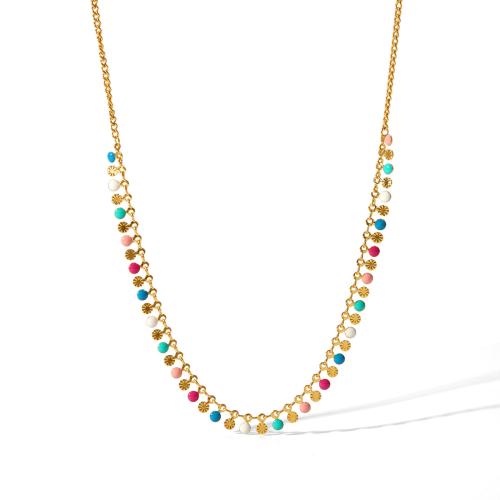 304 Stainless Steel Necklace, with 5cm extender chain, gold color plated, for woman & enamel Approx 40 cm 