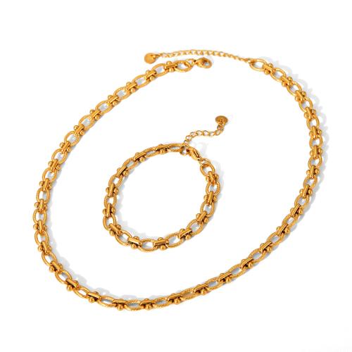 304 Stainless Steel Bracelet and Necklace, gold color plated & for woman 